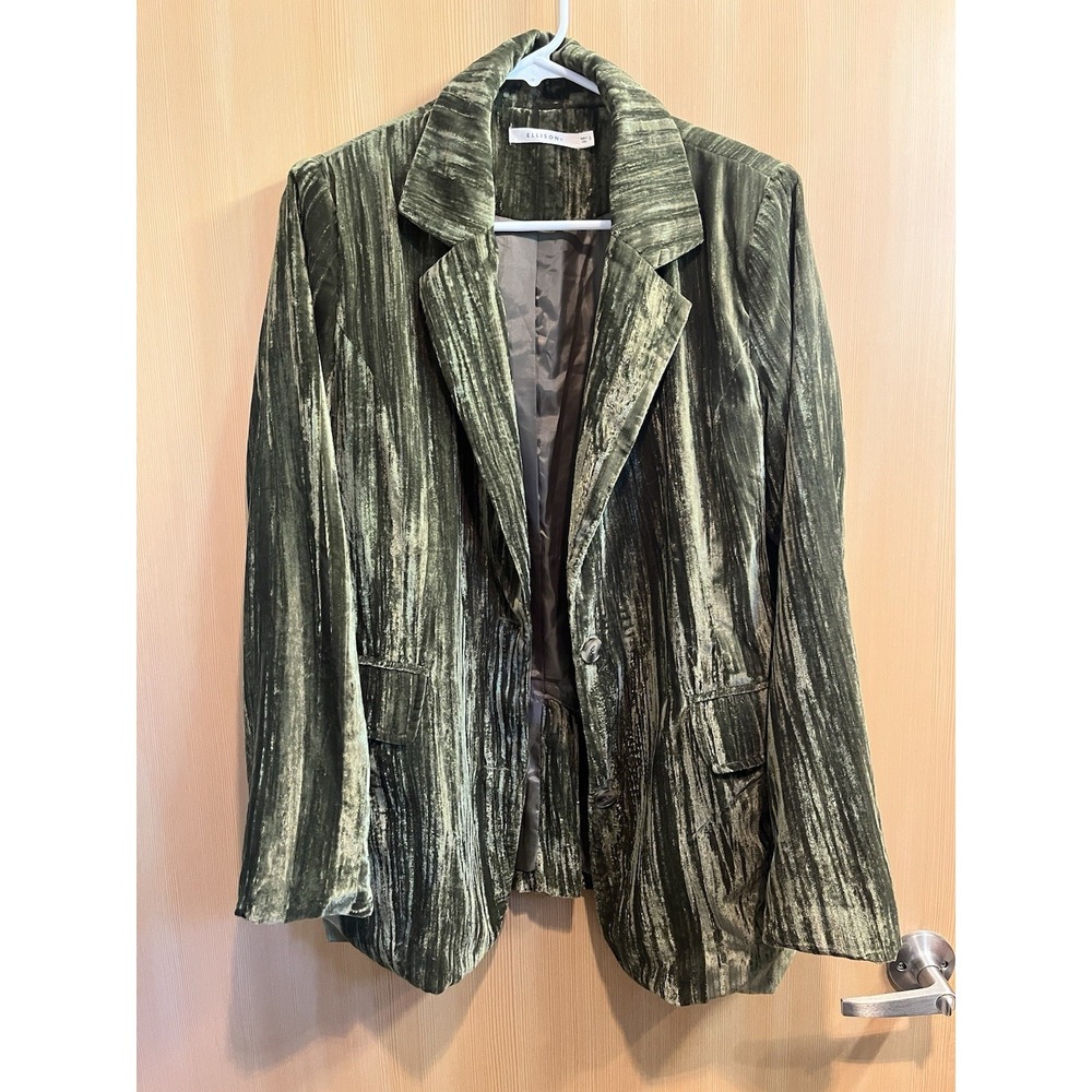 Ellison Olive Velvet Blazer Women Size Small Single Button Tailored Flap Pockets - Picture 2 of 13